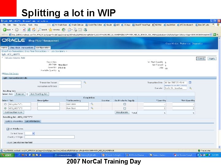 Splitting a lot in WIP 2007 Nor. Cal Training Day 