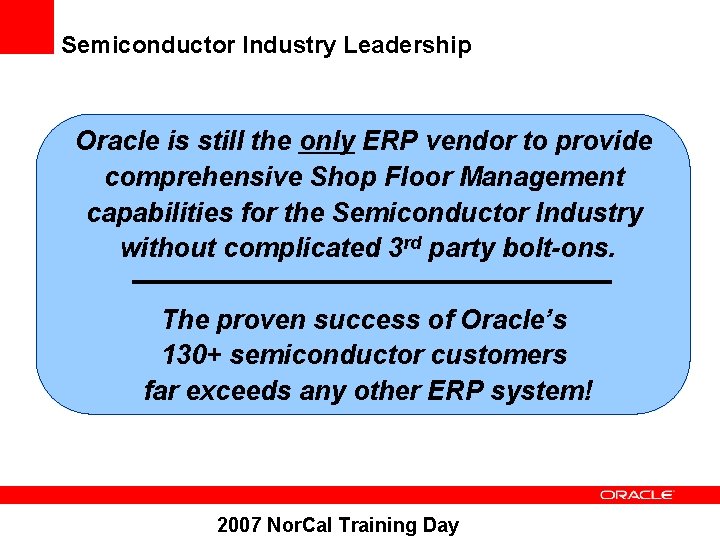 Semiconductor Industry Leadership Oracle is still the only ERP vendor to provide comprehensive Shop