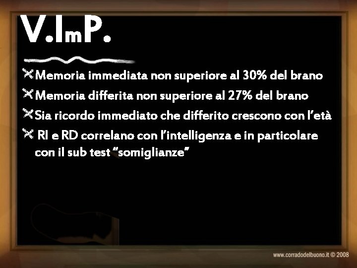 V. Im. P. Memoria immediata non superiore al 30% del brano Memoria differita non