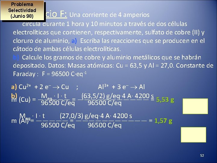 Problema Selectividad 98) (Junio Ejercicio F: Una corriente de 4 amperios circula durante 1