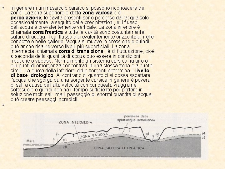  • • In genere in un massiccio carsico si possono riconoscere tre zone: