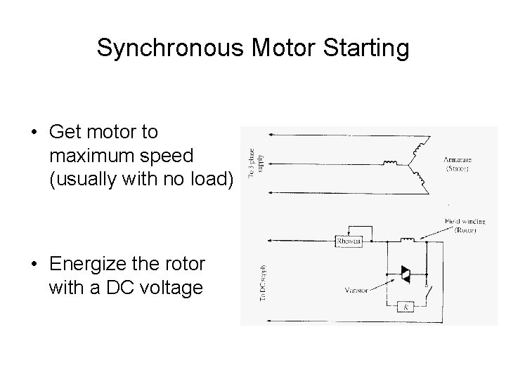 Synchronous Motor Starting • Get motor to maximum speed (usually with no load) •