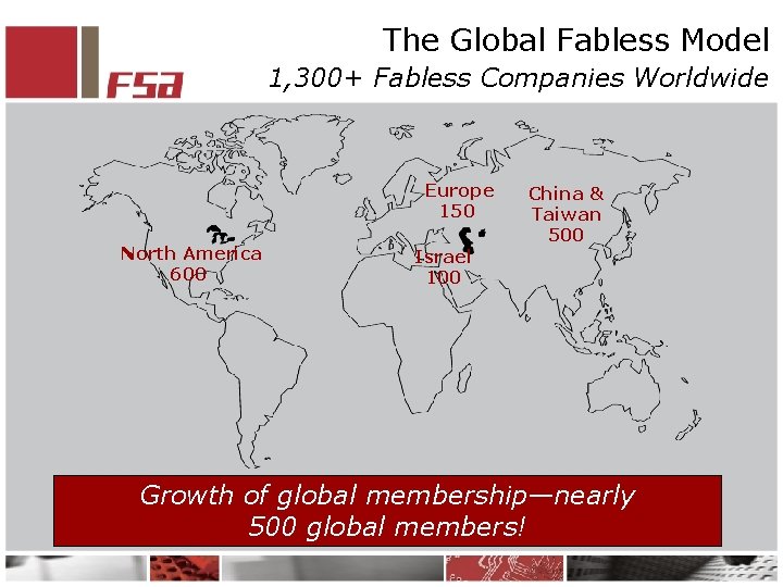 The Global Fabless Model 1, 300+ Fabless Companies Worldwide Europe 150 North America 600