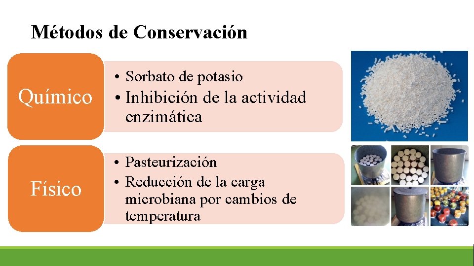 Métodos de Conservación • Sorbato de potasio Químico Físico GFUne • Inhibición de la