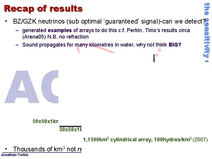 the sensitivity of km 3 arrays Recap of results • BZ/GZK neutrinos (sub optimal