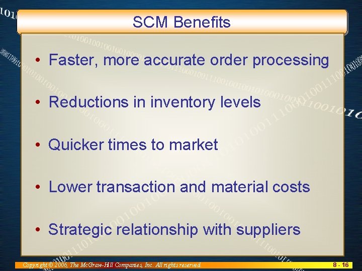 SCM Benefits • Faster, more accurate order processing • Reductions in inventory levels •