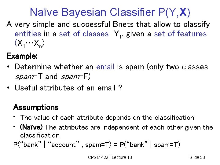 Naïve Bayesian Classifier P(Y, X) A very simple and successful Bnets that allow to