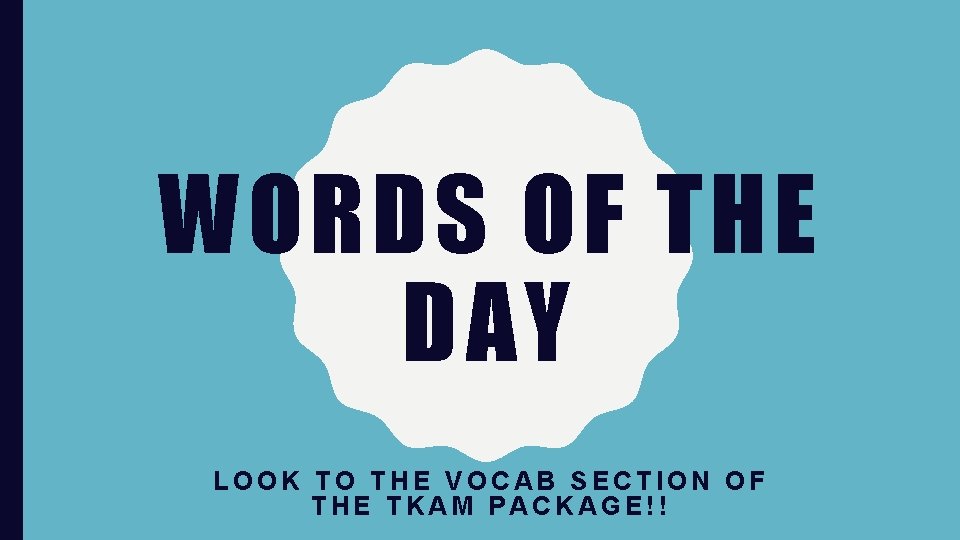 WORDS OF THE DAY LOOK TO THE VOCAB SECTION OF THE TKAM PACKAGE!! 