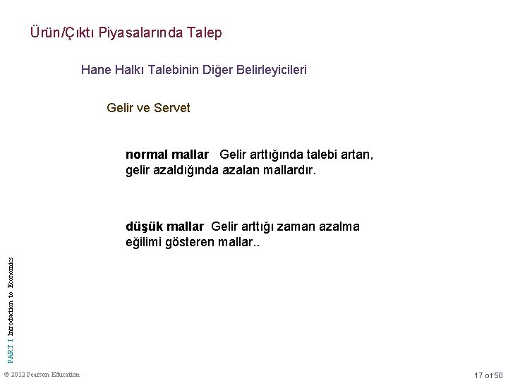 Ürün/Çıktı Piyasalarında Talep Hane Halkı Talebinin Diğer Belirleyicileri Gelir ve Servet normal mallar Gelir