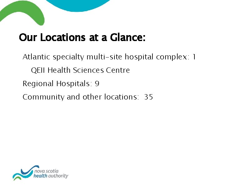 Our Locations at a Glance: Atlantic specialty multi-site hospital complex: 1 QEII Health Sciences