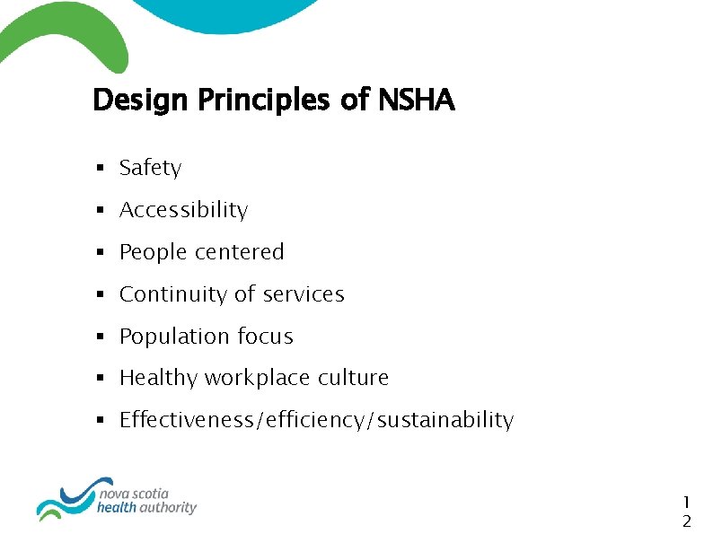 Design Principles of NSHA § Safety § Accessibility § People centered § Continuity of