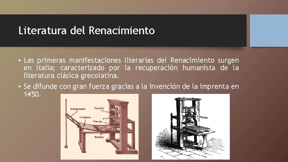 Literatura del Renacimiento • Las primeras manifestaciones literarias del Renacimiento surgen en Italia; caracterizado Literatura del Renacimiento • Las primeras manifestaciones literarias del Renacimiento surgen en Italia; caracterizado
