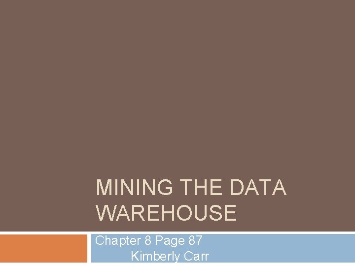 MINING THE DATA WAREHOUSE Chapter 8 Page 87