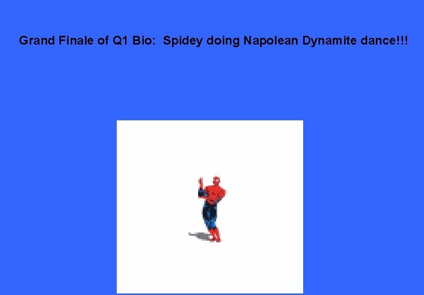 Grand Finale of Q 1 Bio: Spidey doing Napolean Dynamite dance!!! 