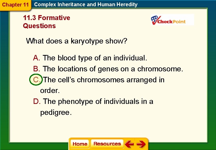 Chapter 11 Complex Inheritance and Human Heredity 11. 3 Formative Questions What does a