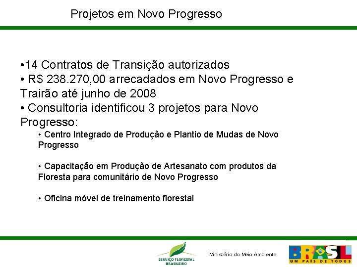 Projetos em Novo Progresso • 14 Contratos de Transição autorizados • R$ 238. 270,