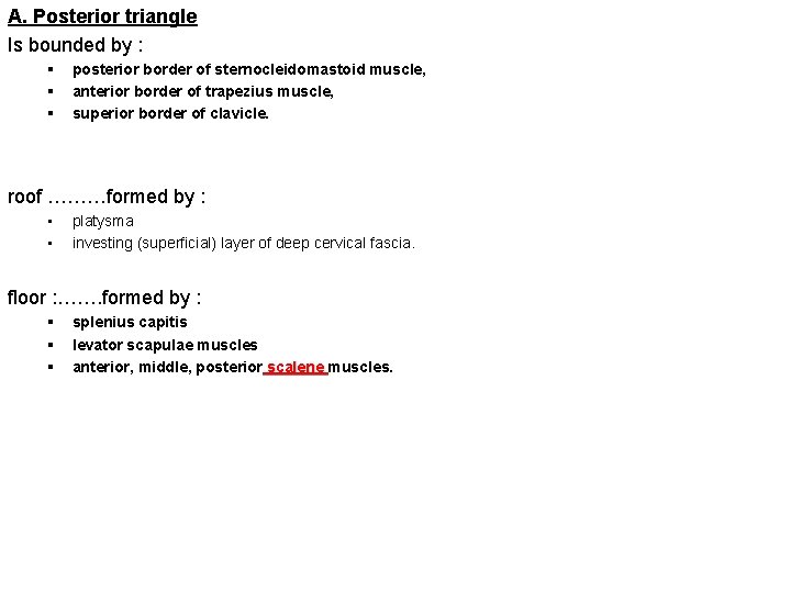 A. Posterior triangle Is bounded by : § § § posterior border of sternocleidomastoid