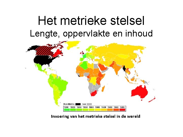 Het metrieke stelsel Lengte, oppervlakte en inhoud Invoering van het metrieke stelsel in de