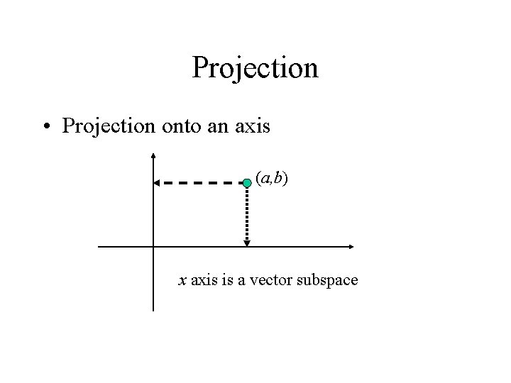 Projection • Projection onto an axis (a, b) x axis is a vector subspace Projection • Projection onto an axis (a, b) x axis is a vector subspace