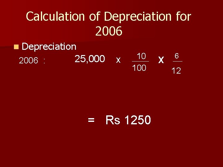 Calculation of Depreciation for 2006 n Depreciation 2006 : 25, 000 x 10 100