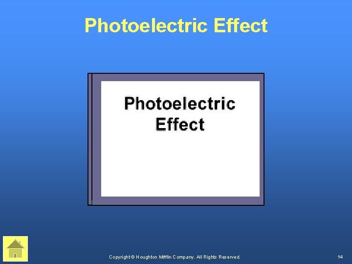 Photoelectric Effect Copyright © Houghton Mifflin Company. All Rights Reserved. 14 