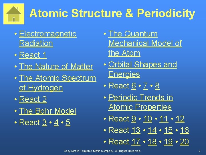 Atomic Structure & Periodicity • Electromagnetic Radiation • React 1 • The Nature of