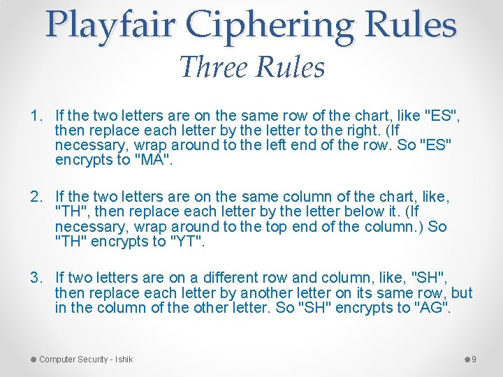 Playfair Ciphering Rules Three Rules 1. If the two letters are on the same Playfair Ciphering Rules Three Rules 1. If the two letters are on the same