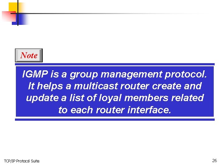 Note IGMP is a group management protocol. It helps a multicast router create and