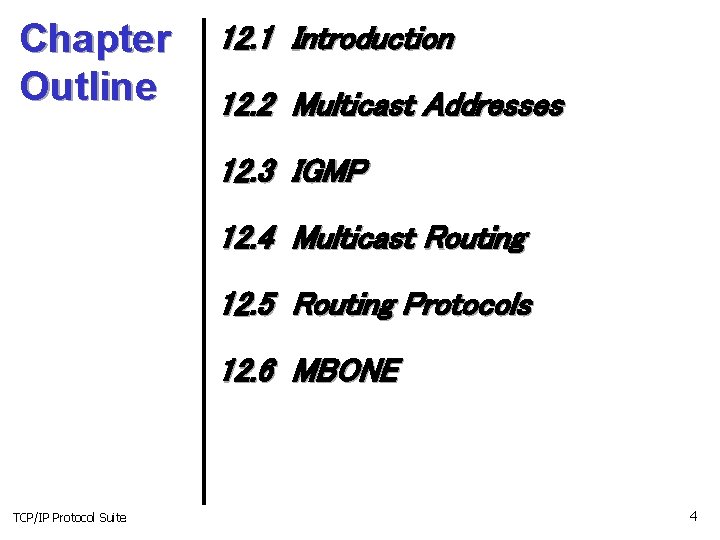 Chapter Outline 12. 1 Introduction 12. 2 Multicast Addresses 12. 3 IGMP 12. 4