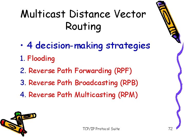 Multicast Distance Vector Routing • 4 decision-making strategies 1. Flooding 2. Reverse Path Forwarding