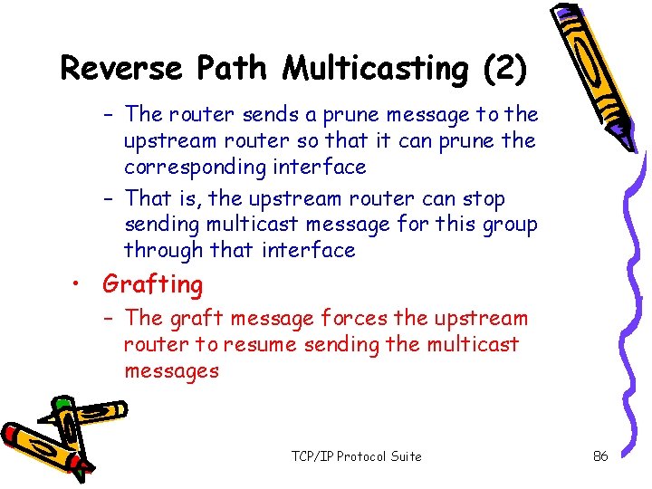 Reverse Path Multicasting (2) – The router sends a prune message to the upstream