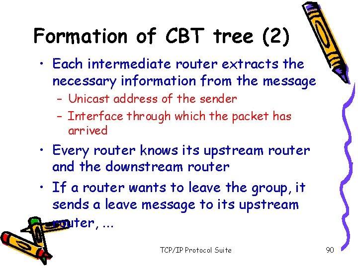 Formation of CBT tree (2) • Each intermediate router extracts the necessary information from