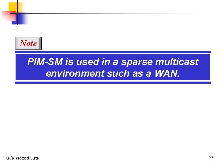Note PIM-SM is used in a sparse multicast environment such as a WAN. TCP/IP