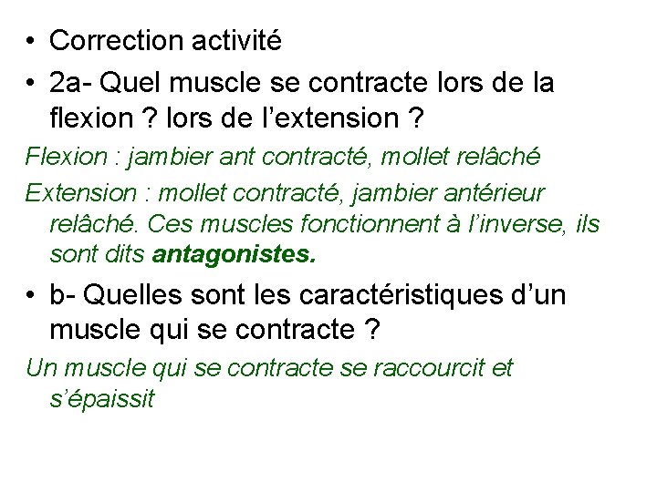  • Correction activité • 2 a- Quel muscle se contracte lors de la
