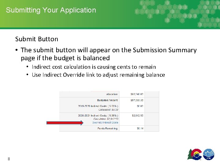 Submitting Your Application Submit Button • The submit button will appear on the Submission