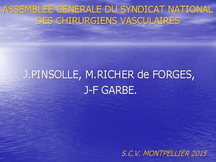 ASSEMBLEE GENERALE DU SYNDICAT NATIONAL DES CHIRURGIENS VASCULAIRES J. PINSOLLE, M. RICHER de FORGES,