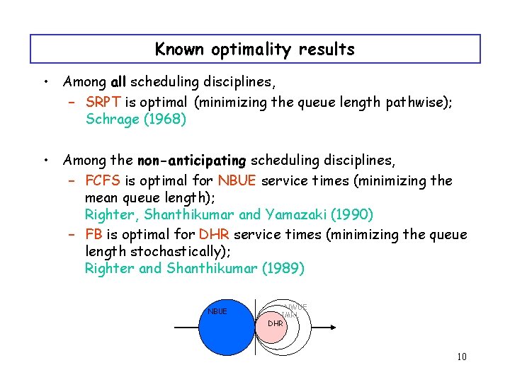 Known optimality results • Among all scheduling disciplines, – SRPT is optimal (minimizing the