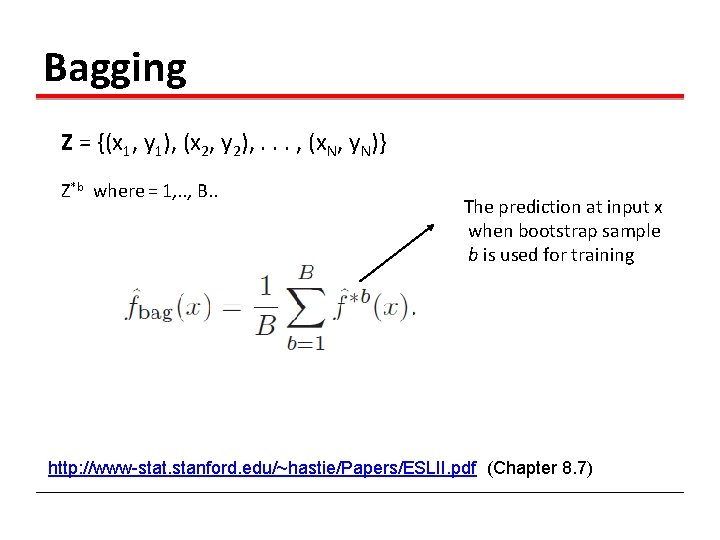 Bagging Z = {(x 1, y 1), (x 2, y 2), . . .