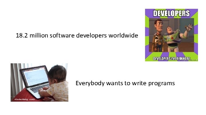 18. 2 million software developers worldwide Everybody wants to write programs 