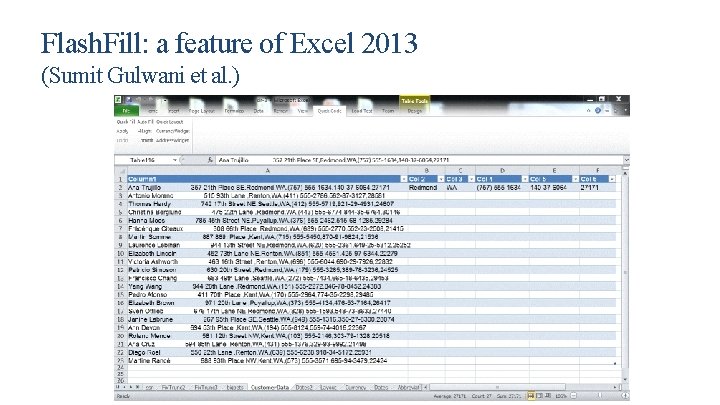 Flash. Fill: a feature of Excel 2013 (Sumit Gulwani et al. ) 