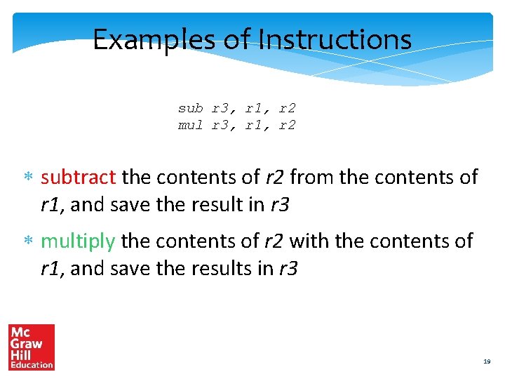 Examples of Instructions sub r 3, r 1, r 2 mul r 3, r