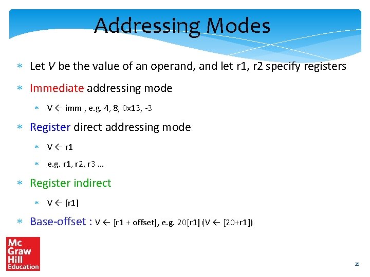 Addressing Modes Let V be the value of an operand, and let r 1,