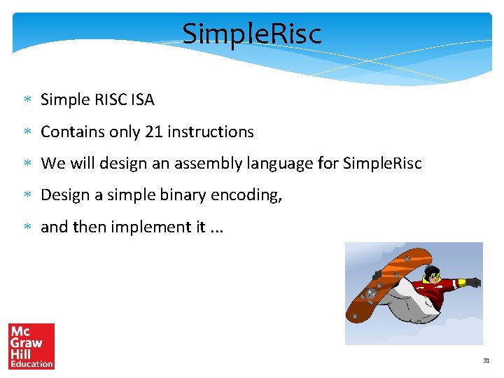 Simple. Risc Simple RISC ISA Contains only 21 instructions We will design an assembly