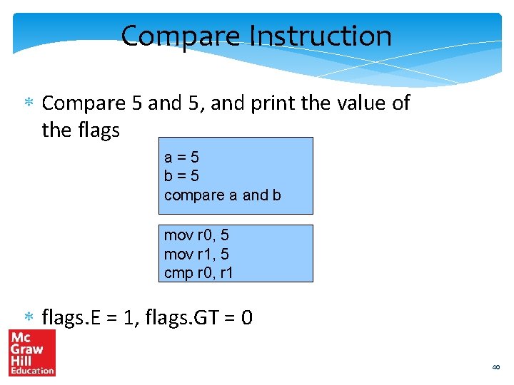 Compare Instruction Compare 5 and 5, and print the value of the flags a=5