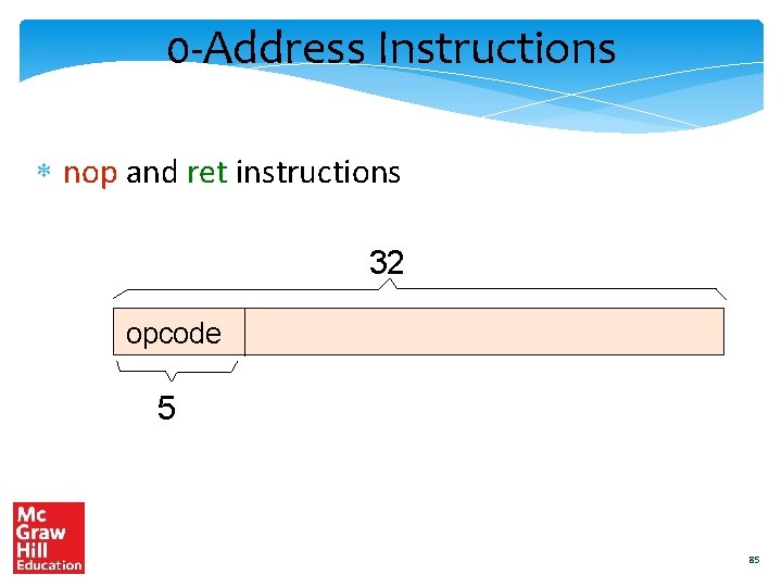 0 -Address Instructions nop and ret instructions 32 opcode 5 85 