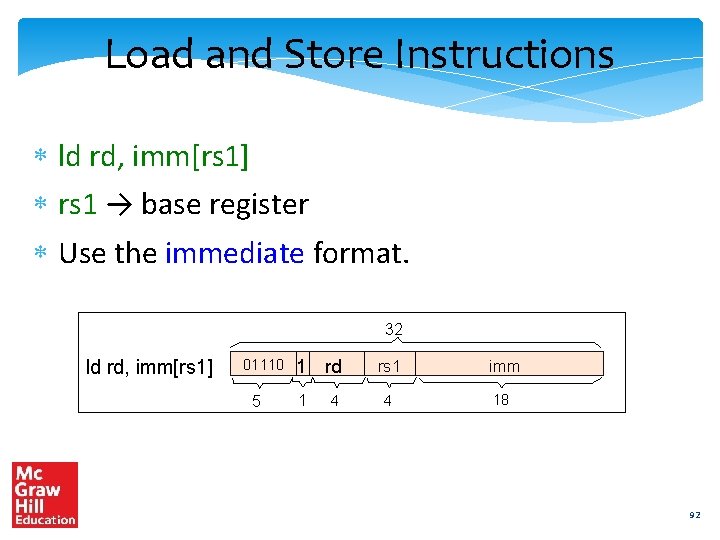 Load and Store Instructions ld rd, imm[rs 1] rs 1 → base register Use