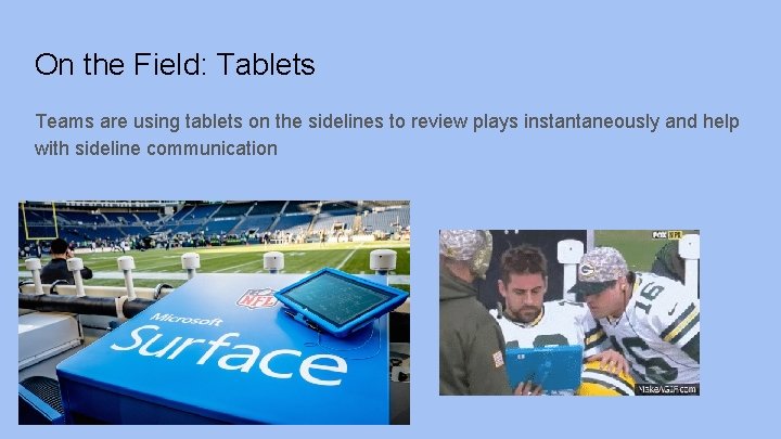 On the Field: Tablets Teams are using tablets on the sidelines to review plays
