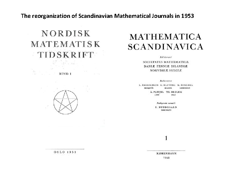 The reorganization of Scandinavian Mathematical Journals in 1953 