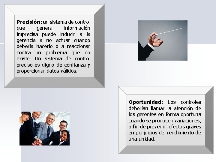 Precisión: un sistema de control que genera información imprecisa puede inducir a la gerencia