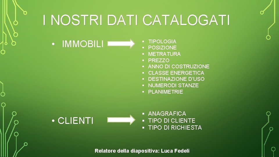 I NOSTRI DATI CATALOGATI • IMMOBILI • CLIENTI § § § § § TIPOLOGIA